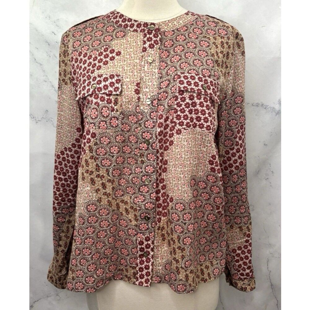 Weill Paris Blouse Button Down Floral Geometric Cottagecore 12 Parisian Boho Lux